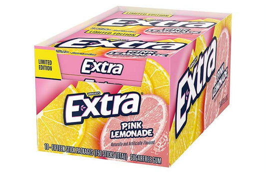 Extra Gum Pink Lemonade Sugarfree Chewing Gum, 15 pieces (Pack of 10)