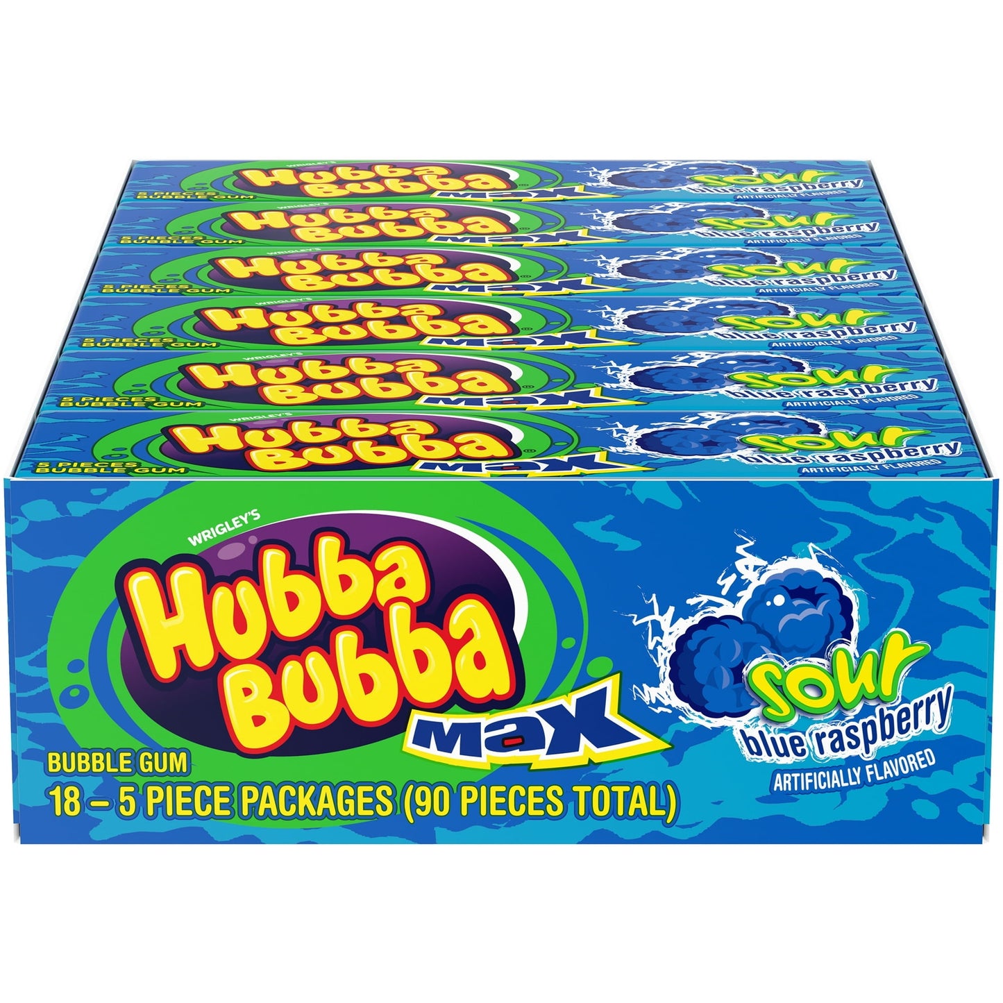 Hubba Bubba Sour Blue Raspberry Max Bubble Gum, 90 Pieces Box