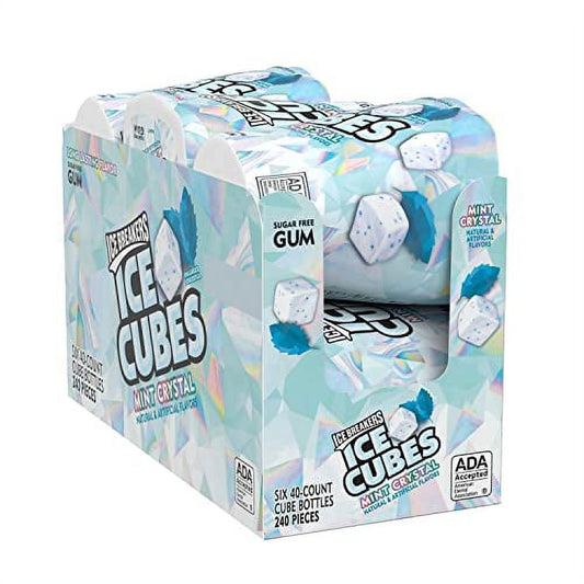 ICE BREAKERS ICE CUBES MINT CRYSTAL Sugar Free Chewing Gum, Made with Xylitol, 3.24 oz Bottles (6 Count, 40 Pieces)