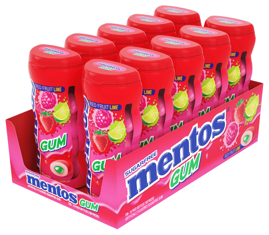 Mentos Sugar-Free Chewing Gum, Red Fruit Lime, 15 Piece Bottle, Pack of 10