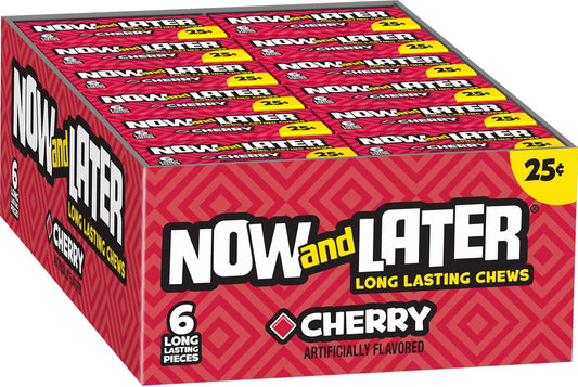 Now and Later, Original Cherry Taffy Candy, 0.93oz (Box of 24)