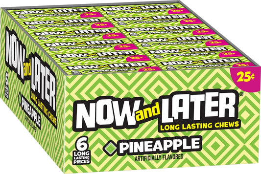 Now and Later, Original Pineapple Taffy Chews Candy, 0.93oz (Box of 24)