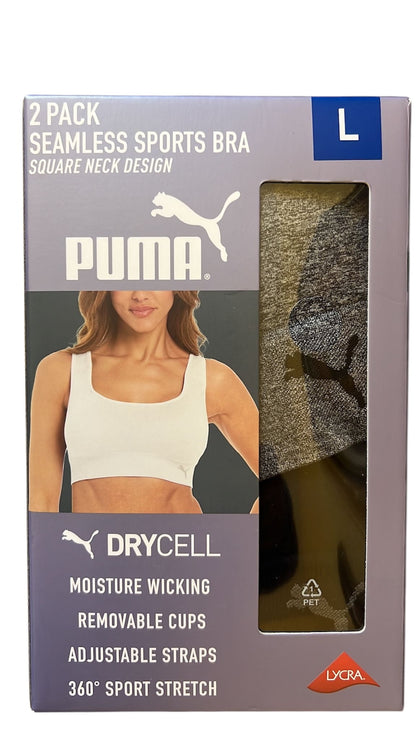 PUMA Women's 2 Pack Seamless Sports Bra Large