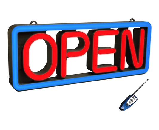 Pro-Lite Ultra Bright Electronic LED Neon Multi-Color Business Store Window Open Sign, 8.25" H x 22" W x 2" D, 7 Programmable Border Colors, 9 Animation Effects & Speed Control, Wireless Remote