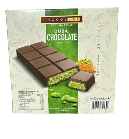 Chocolart Dubai Chocolate Premium Antep Pistachio & Crispy Kadaifis Middle Eastern Flavors 6 Pack