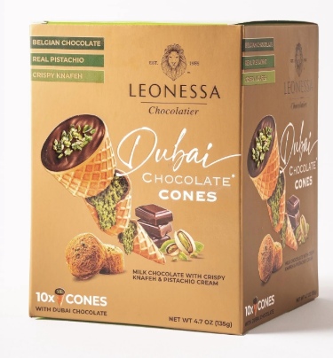 Leonessa Dubai Chocolate Cones with Pistachio Kunafa, Made with Belgian Chocolates, 4.7 oz