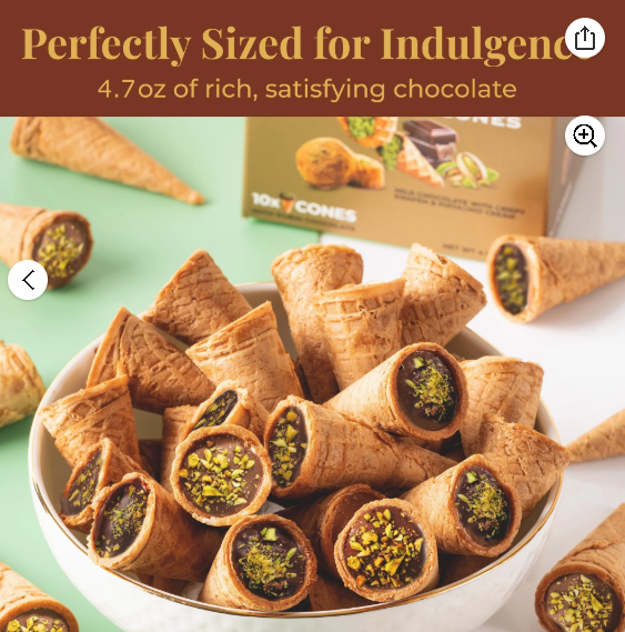 Leonessa Dubai Chocolate Cones with Pistachio Kunafa, Made with Belgian Chocolates, 4.7 oz