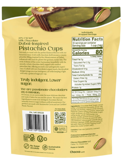 ChocXO Milk Chocolate Dubai Inspired Pistachio Cups, 14.8 Ounce