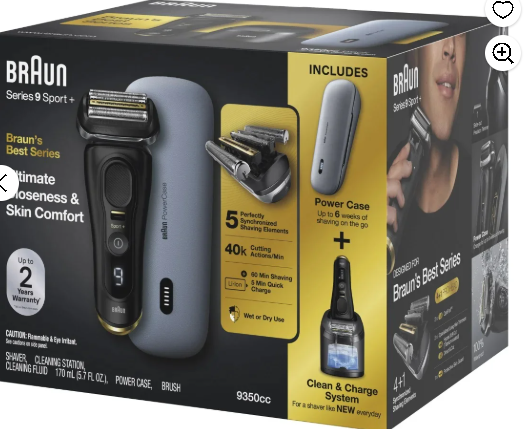 Braun Series 9 Sport+ Electric Shaver with Clean & Charge System and PowerCase