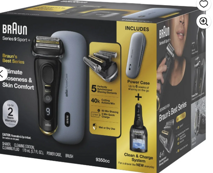 Braun Series 9 Sport+ Electric Shaver with Clean & Charge System and PowerCase