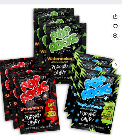 The Hampton Candy Company Pop Rocks Candy 9 Pack, 3 Flavors of Each - Watermelon, Strawberry, Tropical Punch