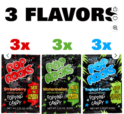 The Hampton Candy Company Pop Rocks Candy 9 Pack, 3 Flavors of Each - Watermelon, Strawberry, Tropical Punch