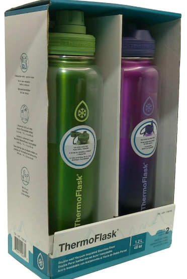 ThermoFlask 40oz Stainless Steel Water Bottle, 2-pack