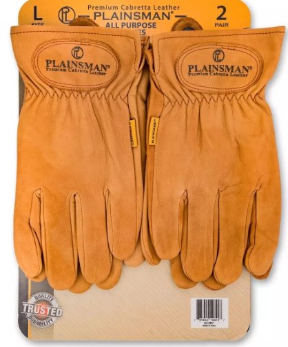 Plainsman Premium Cabretta Brown Leather Gloves 2 Pairs (Large)