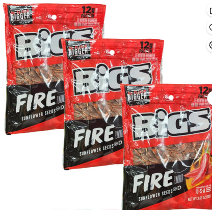 Bigs Fire Spicy Sunflower Seeds Snack 3.63 Oz 3 Pack, Roasted Hot and Tangy Flavor.
