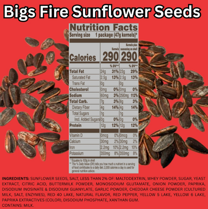 Bigs Fire Spicy Sunflower Seeds Snack 3.63 Oz 3 Pack, Roasted Hot and Tangy Flavor.