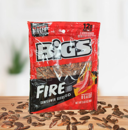 Bigs Fire Spicy Sunflower Seeds Snack 3.63 Oz 3 Pack, Roasted Hot and Tangy Flavor.
