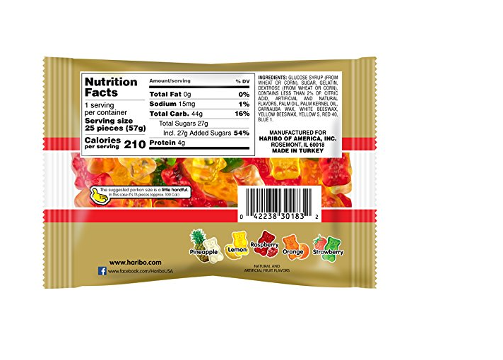 Haribo Gummi Candy, Goldbears, 2 Ounce (Pack of 4)