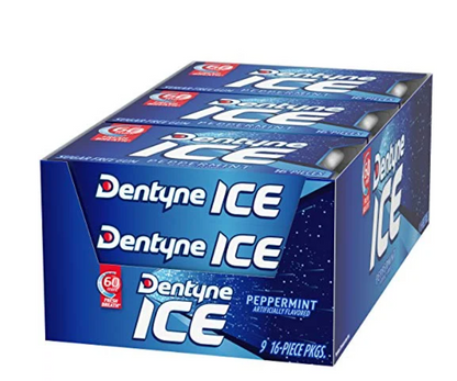Dentyne Ice Peppermint Sugar Free Gum, 9 Packs of 16 Pieces (144 Total Pieces)