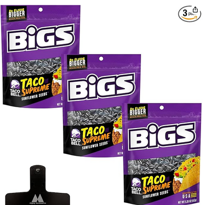 BIGS Flavored Sunflower Seeds - Taco Supreme - 5.35 Ounces Per Bag - In Mighty Merchandise Packaging, 140 Gram (Pack of 3), Total : 16.1 ounces