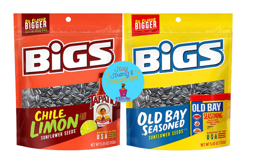 Sunflower Seeds Variety Pack 2 Flavor Combo BIGS Chile Limon and Old Bay Seasoning 5.35oz bags each - Keto Friendly - Pack of 2