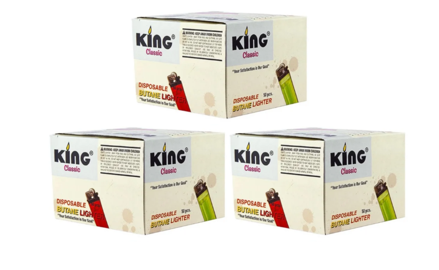 King Classic Disposable Butane Lighters Assorted Colors 50 Lighters Per Box 150 Count (Pack Of 3)