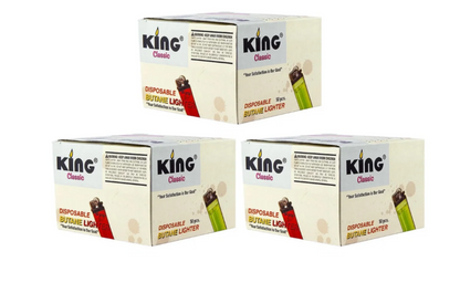 King Classic Disposable Butane Lighters Assorted Colors 50 Lighters Per Box 150 Count (Pack Of 3)