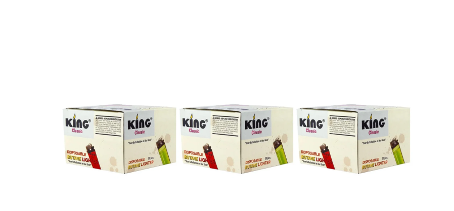 King Classic Disposable Butane Lighters Assorted Colors 50 Lighters Per Box 150 Count (Pack Of 3)