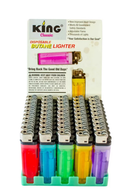 King Classic Disposable Butane Lighters Assorted Colors 50 Lighters Per Box 150 Count (Pack Of 3)
