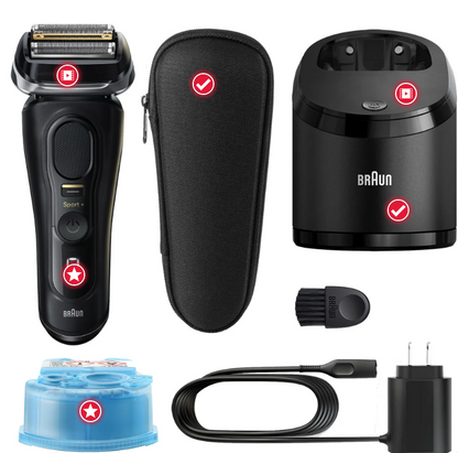 Braun Series 9 Sport + Electric Shaver with Clean and Charge Station and Travel Case