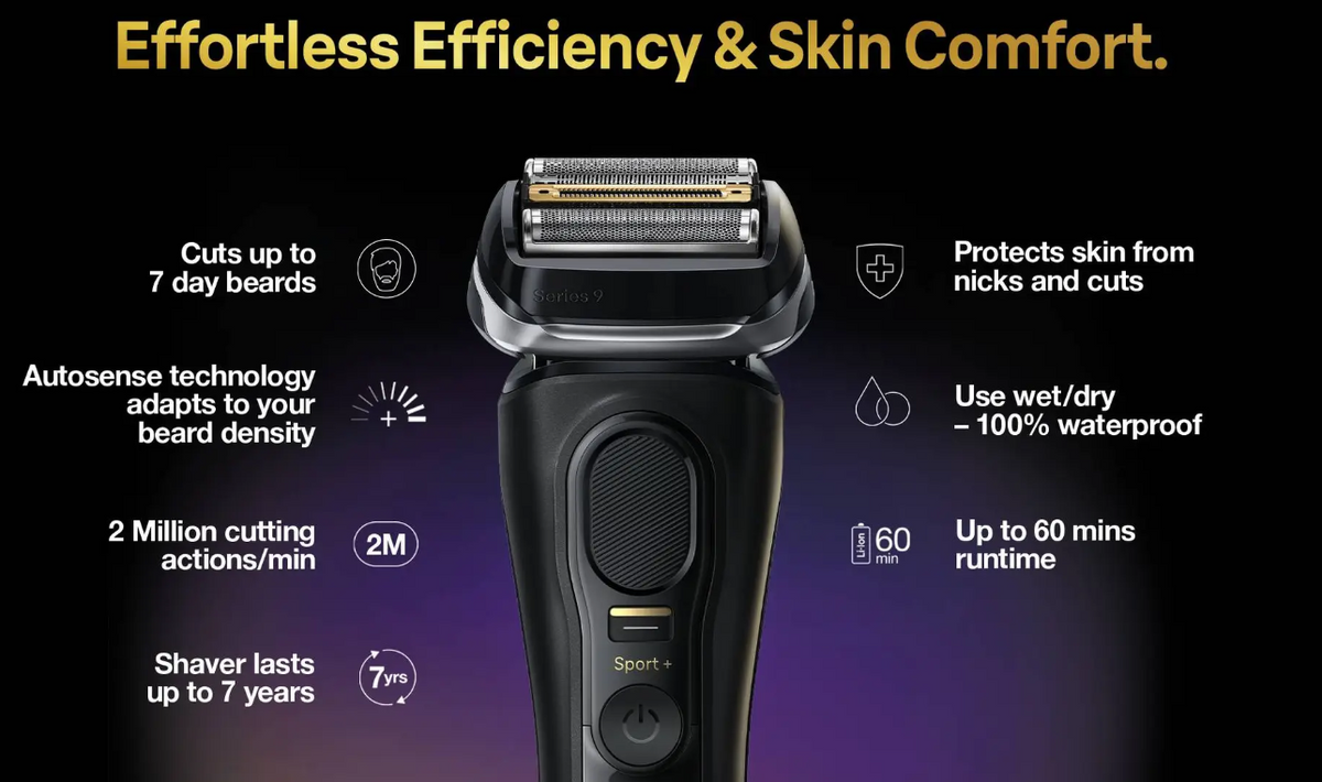 Braun Series 9 Sport + Electric Shaver with Clean and Charge Station and Travel Case