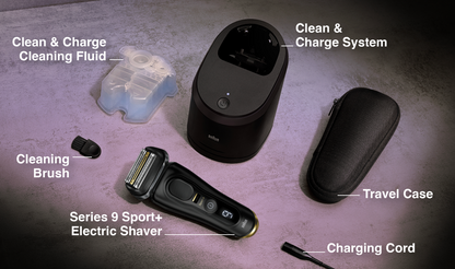 Braun Series 9 Sport + Electric Shaver with Clean and Charge Station and Travel Case