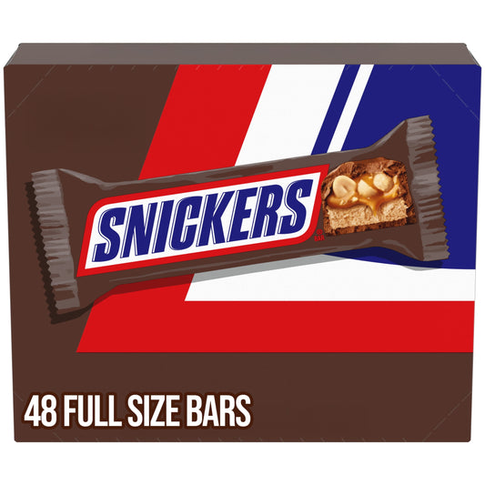 Snickers Full Size Bulk Chocolate Candy Bars - 1.86 oz Bar - 48 ct Box