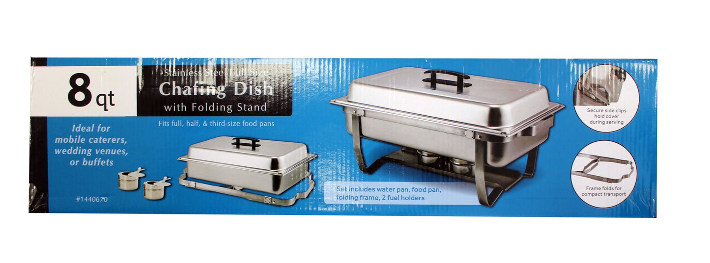 Winco C-4080 8 qt Stainless Steel Full Size Chafing Dish With Folding Stand