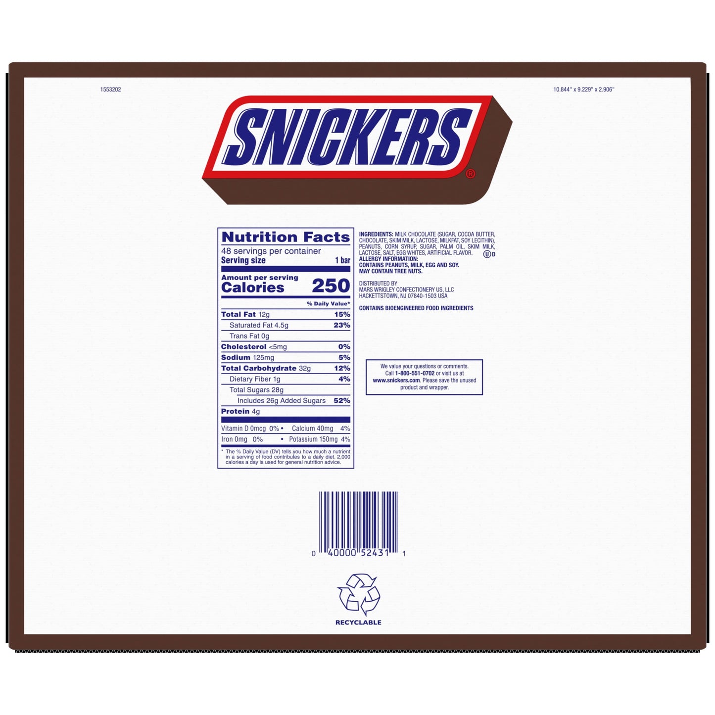 Snickers Full Size Bulk Chocolate Candy Bars - 1.86 oz Bar - 48 ct Box
