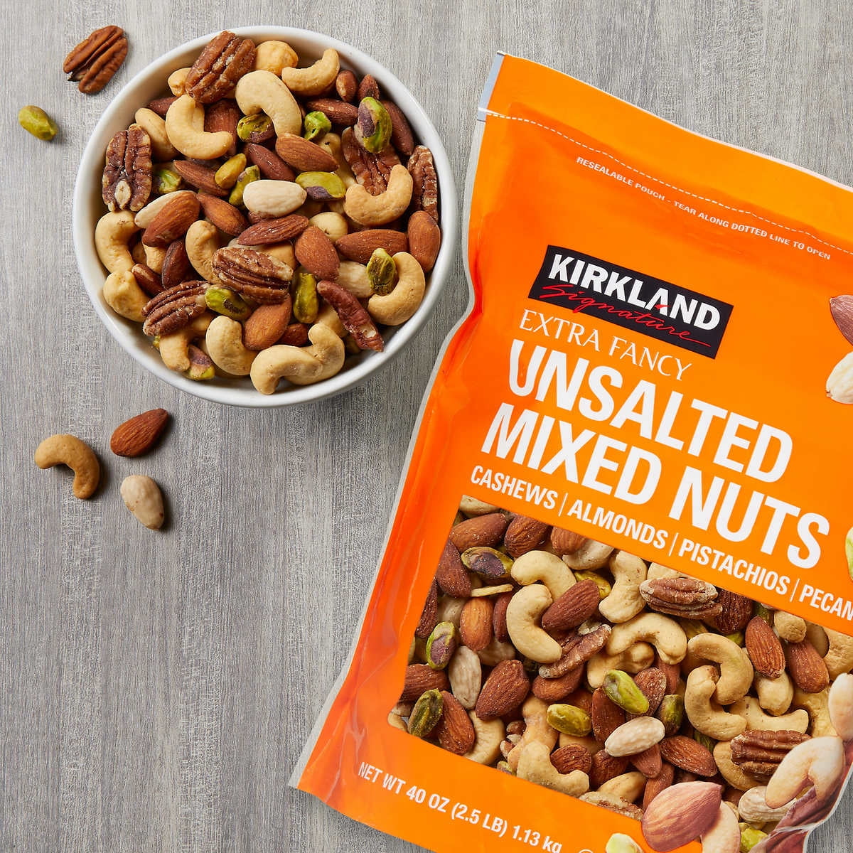 Kirkland Signature Extra Fancy Mixed Nuts Unsalted 40 Ounce