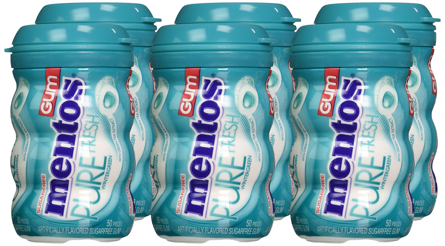 Mentos Pure Fresh Sugar-Free Chewing Gum, Wintergreen, 50 Ct, (6 Pk, 300 Total Pieces)