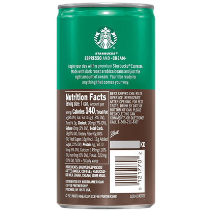 Starbucks Doubleshot Espresso & Cream Premium Coffee Drink, Ready To Drink Coffee, 6.5 fl oz Cans, 12 Pack