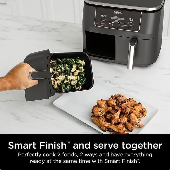 Ninja Foodi 8 qt 2-Basket Air Fryer, Black - DualZone Technology, Smart Finish
