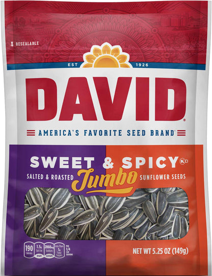 David Sweet & Spicy Jumbo Sunflower Seeds, 5.25 oz (Pack of 3) with By The Cup Baseball Card
