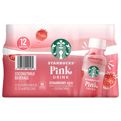 Starbucks Pink Drink, Strawberry Acai Coconutmilk Beverage, 8 Fl Oz (12 Count)