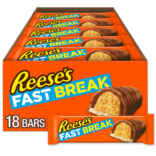 Reese's Fast Break Milk Chocolate, Peanut Butter and Nougat Candy, Bars 1.8 oz, 18 Count