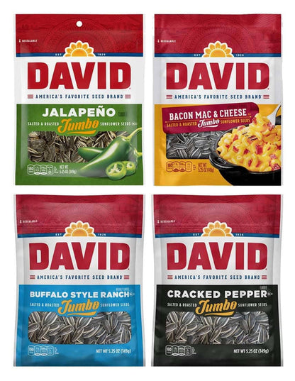 David Sunflower Seeds Variety Pack, 4 Exciting Flavors, 5.25 Ounce Each, 1 Bag per Flavor
