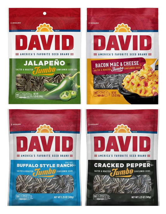 David Sunflower Seeds Variety Pack, 4 Exciting Flavors, 5.25 Ounce Each, 1 Bag per Flavor