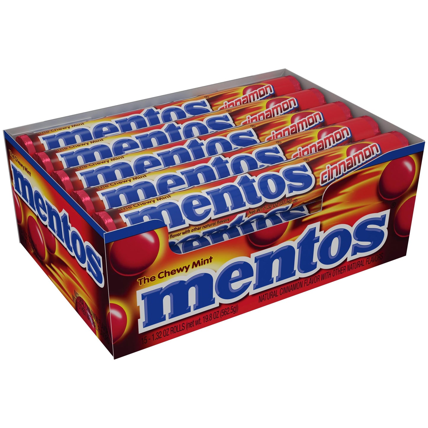 Mentos Candy, Mint Chewy Roll, Cinnamon, Regular Size, Nut Free, 1.32 oz (15 Pack)