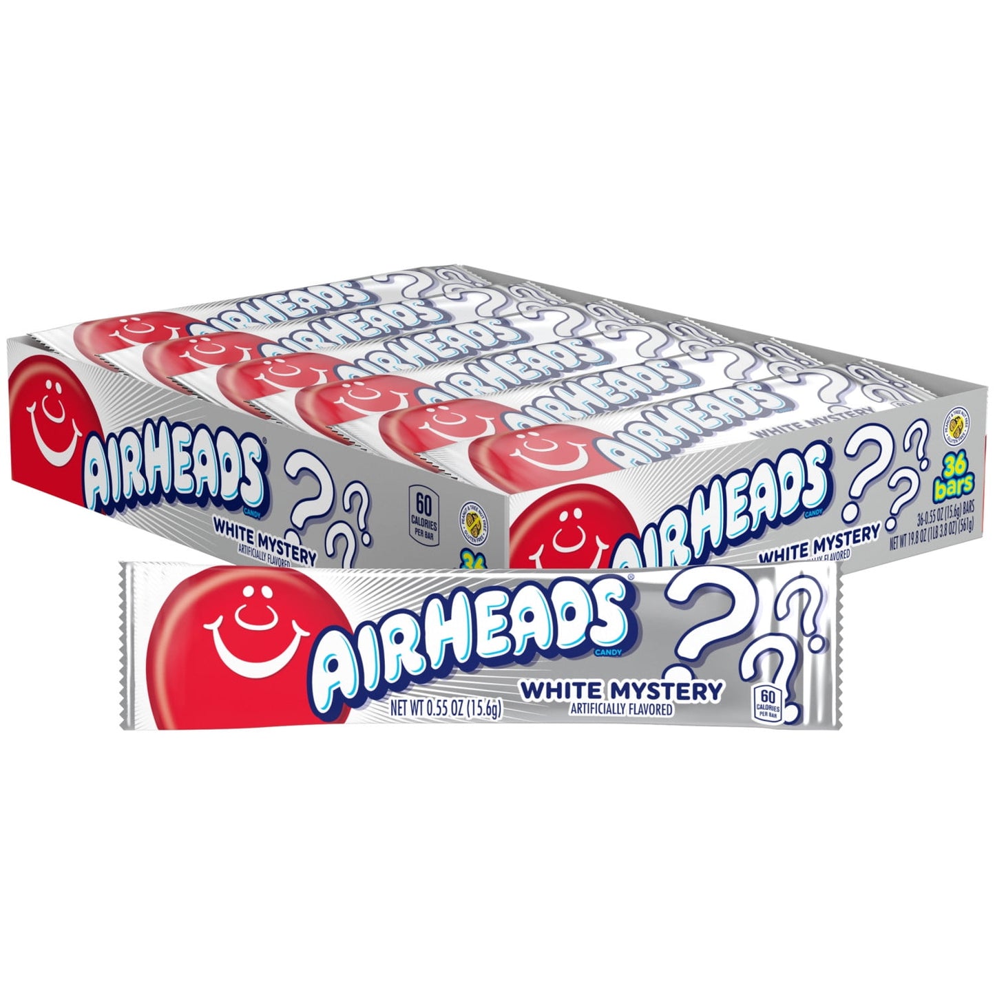 Airheads Candy Individually Wrapped .55oz Bars, White Mystery, Nut Free, 19.8 oz (36 Count)