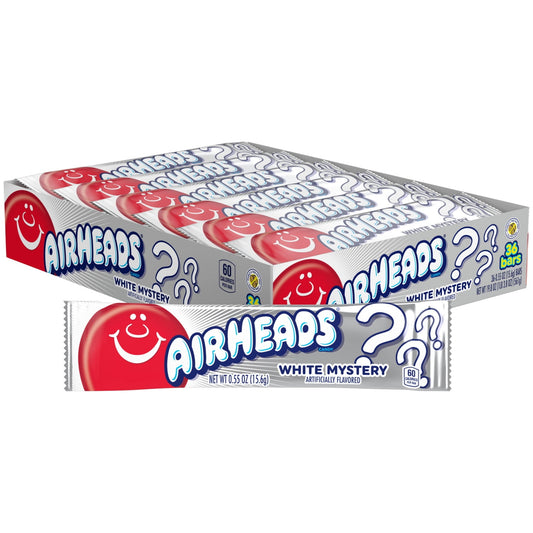 Airheads Candy Individually Wrapped .55oz Bars, White Mystery, Nut Free, 19.8 oz (36 Count)
