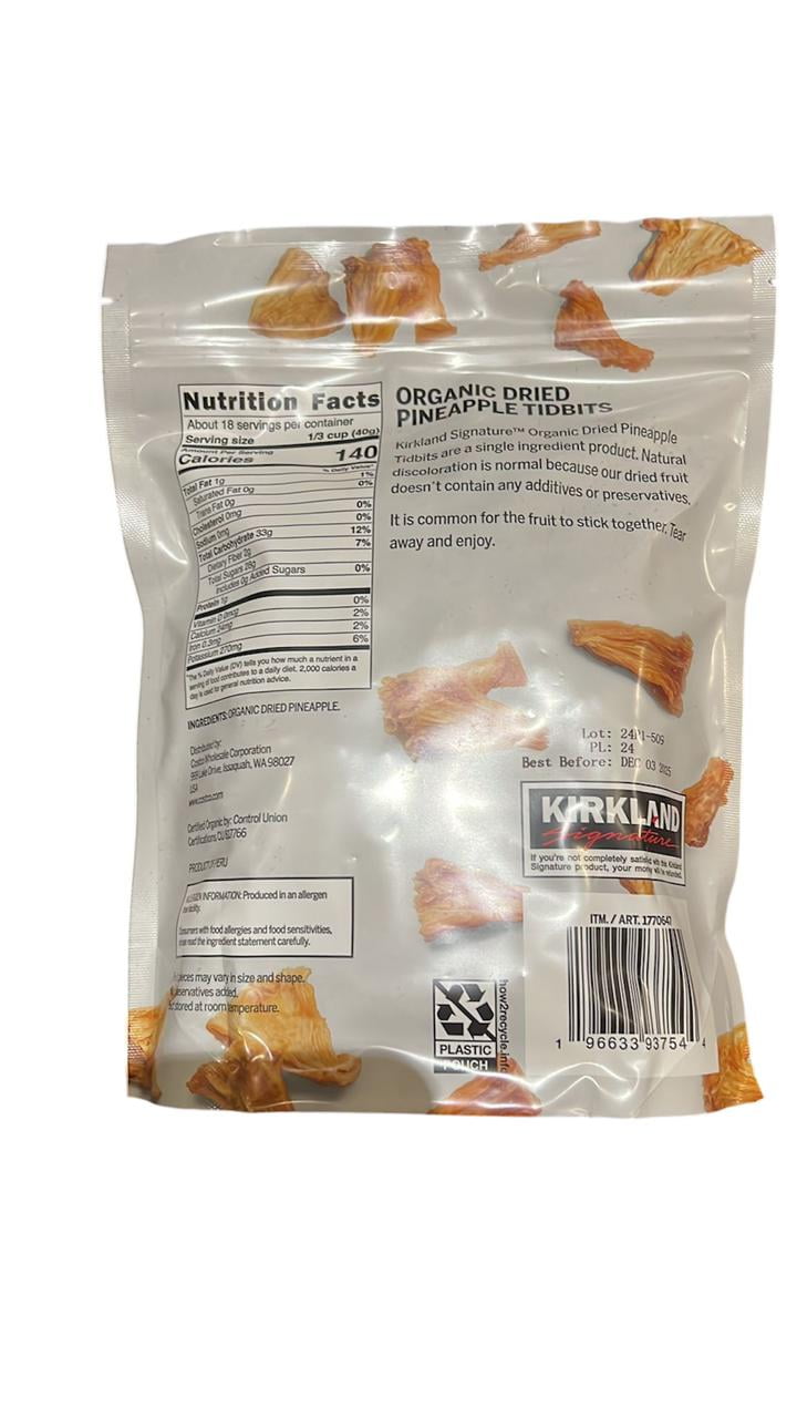 Kirkland Signature Organic Dried Pineapple Tidbits 26 oz