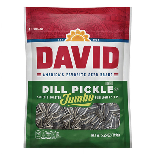 David Jumbo Dill Pickle Flavor Sunflower Seed Bags | 5.25oz | 4 Packs