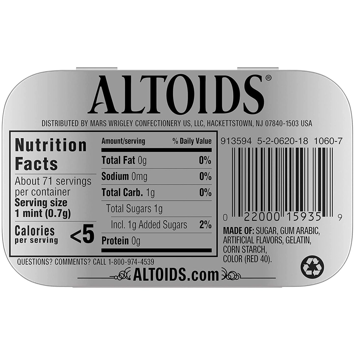 Mars Wrigley Confectionery ALTOIDS Curiously Strong Breath Mints,Individual Packs,1.76-Ounce Tins -Spearmint Wintergreen Great For Holidays, Parties, Gifts & More! (Cinnamon 1.76 Ounce, 3) Multicolor